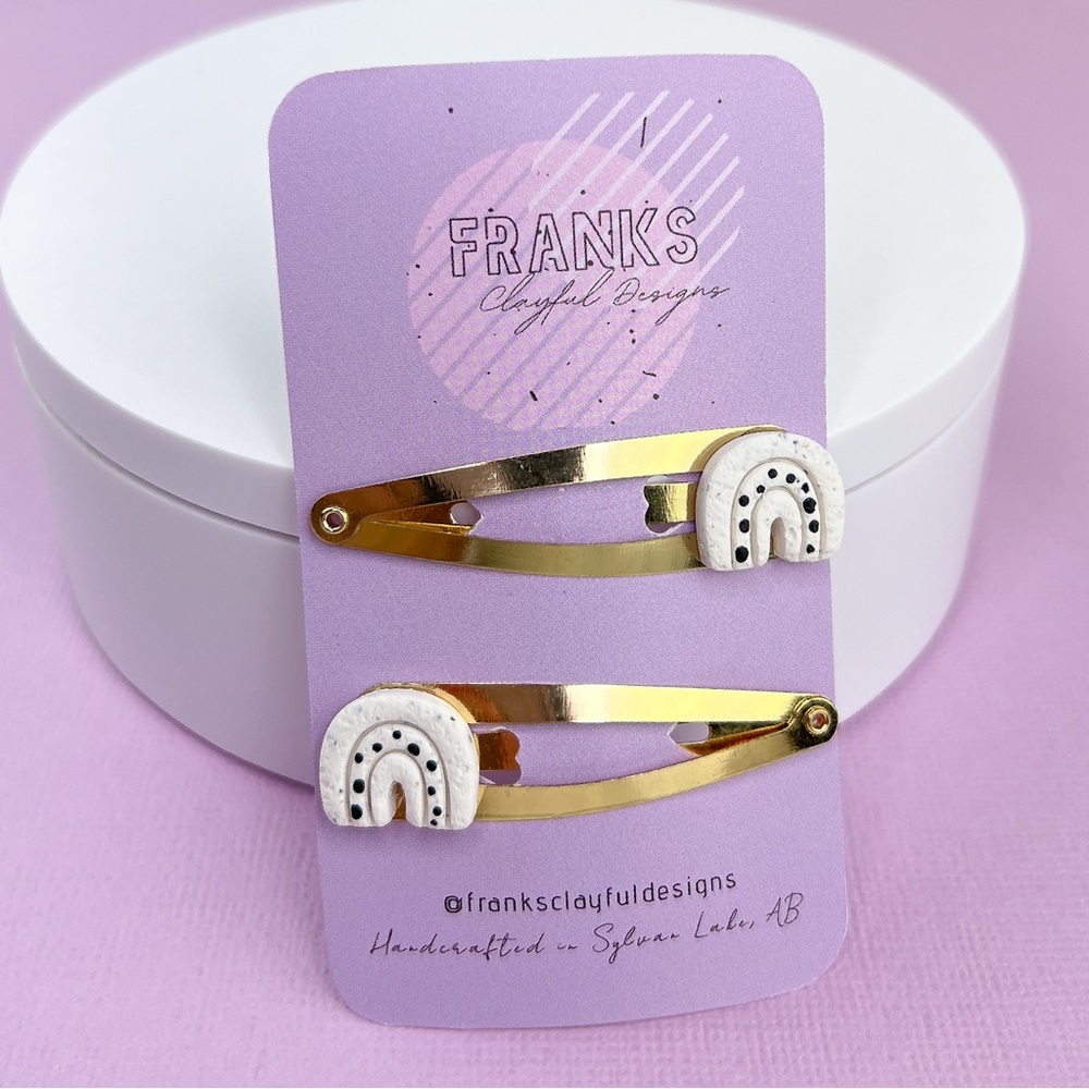 White Rainbow Shape Handmade Polymer Clay Hair Clips Set of Two
